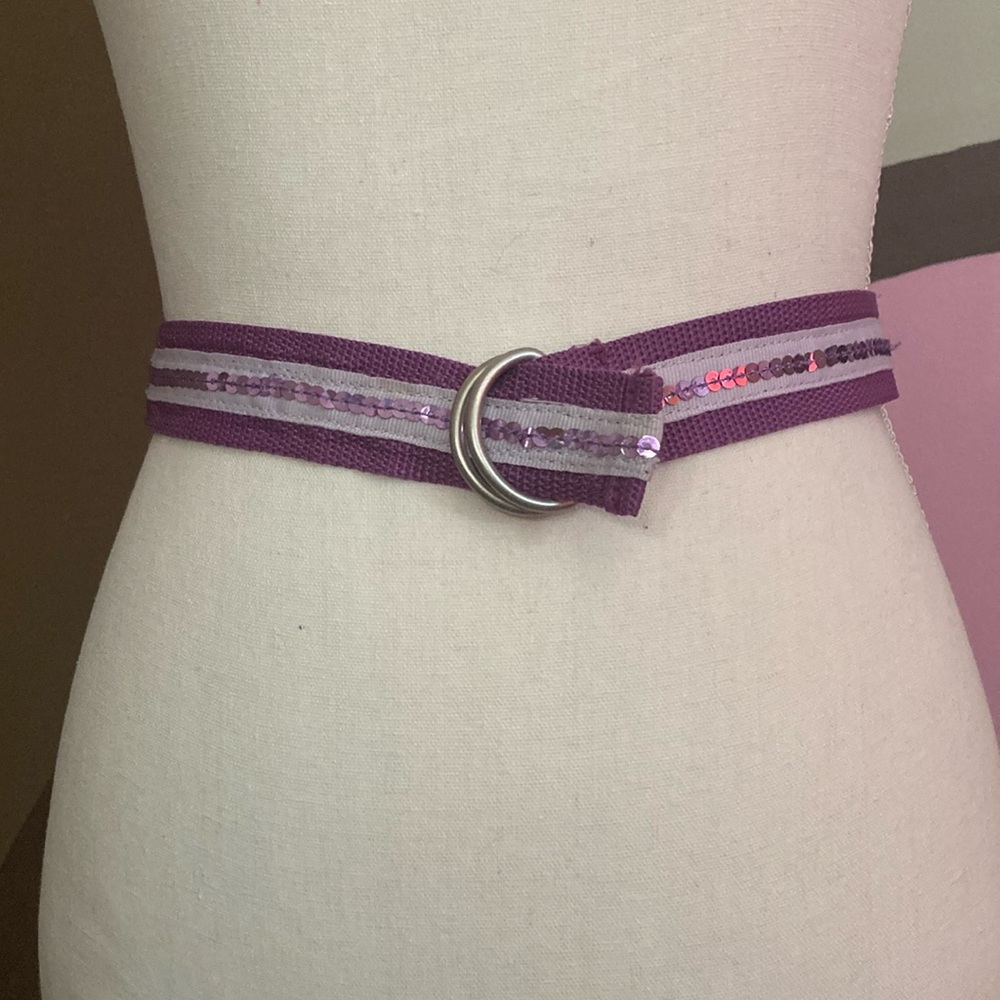 Purple and Gray Striped Canvas Belt with D-Ring Buckle